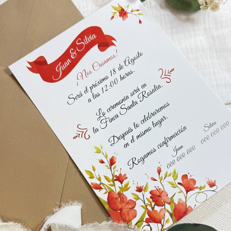 Invitación Floral Roja