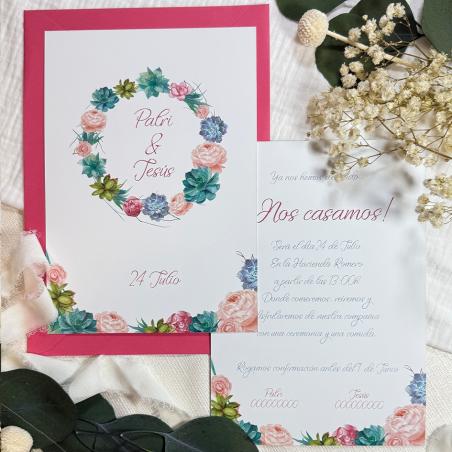 Invitación Boda Rosas Y Cactus
