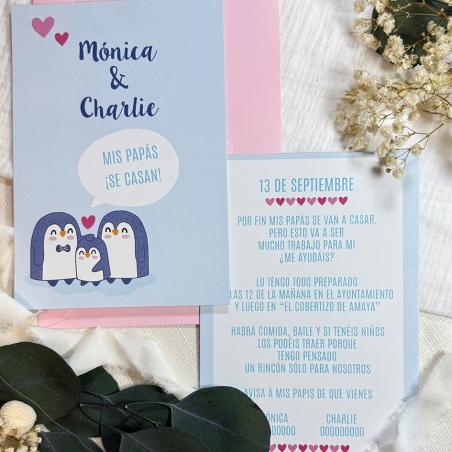 Invitación Boda Familia Pingüinos