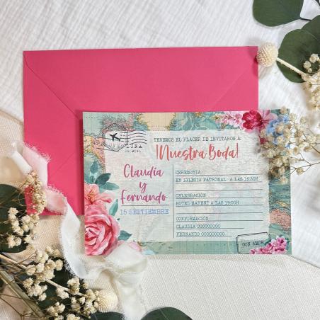 Invitación Boda Mapa Floral