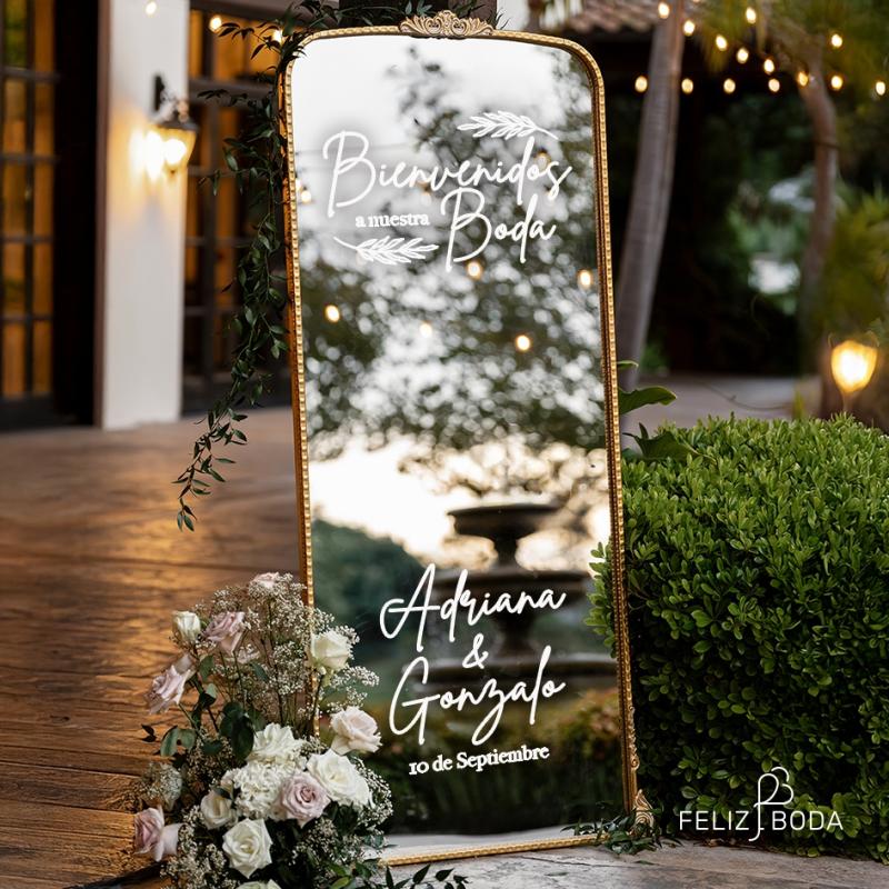 Vinilo Espejo Boda Personalizado con Nombres y Fecha