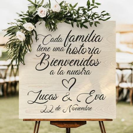 Cartel de Bienvenida Elegante en Madera