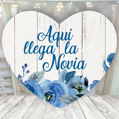 Cartel Corazon Floral Azul