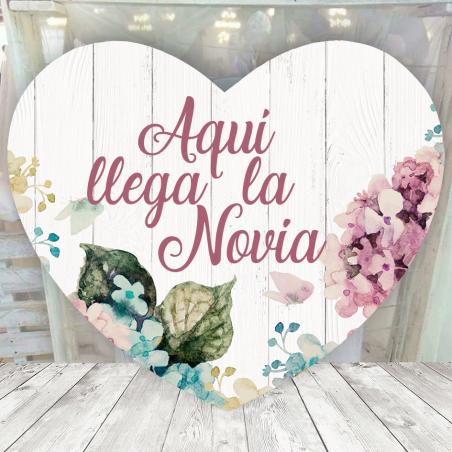 Cartel Corazon Novia Hortensias