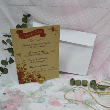 Invitación Kraft Floral Rojo