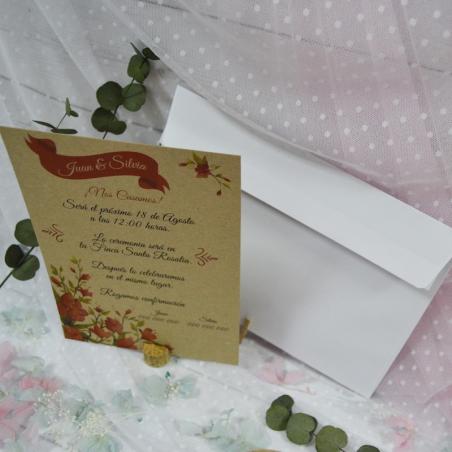 Invitación Kraft Floral Rojo