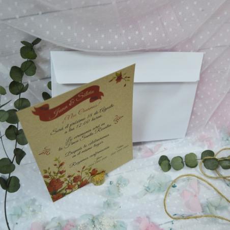Invitación Kraft Floral Rojo