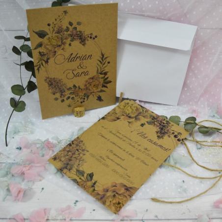 Invitación Kraft Floral Peonias