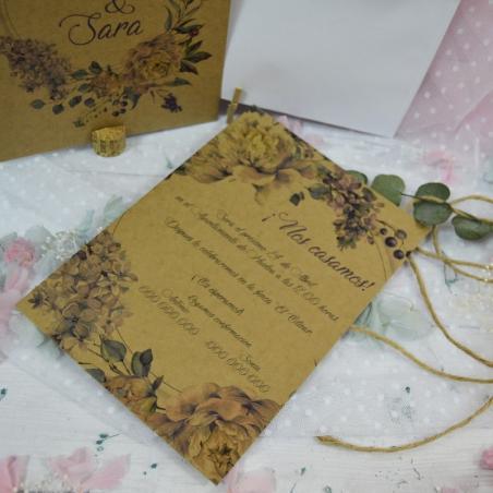 Invitación Kraft Floral Peonias
