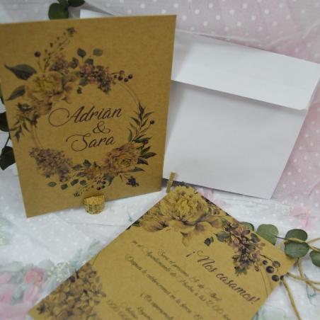 Invitación Kraft Floral Peonias