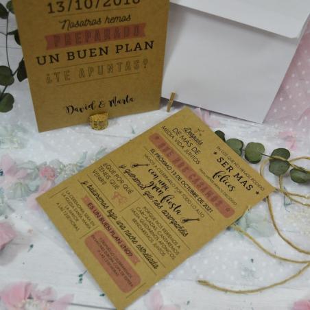 Invitación Kraft Moderna Rosa