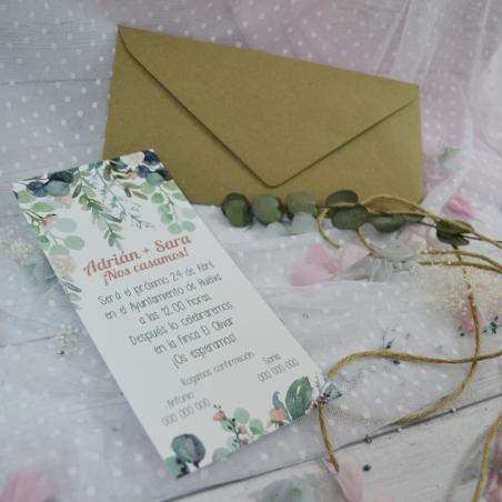 Invitación Eucalipto y Rosas Estrecha