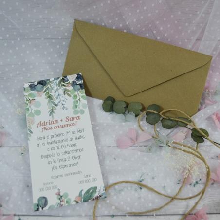 Invitación Eucalipto y Rosas Estrecha