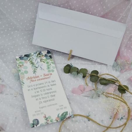 Invitación Eucalipto y Rosas Estrecha