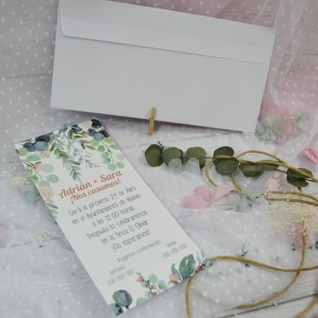 Invitación Eucalipto y Rosas Estrecha