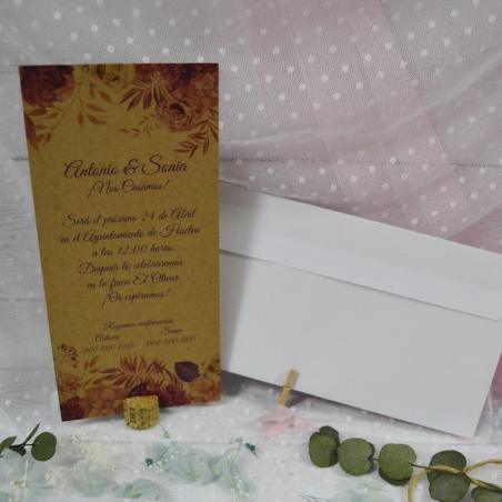 Invitación Kraft Floral Rosa Estrecha