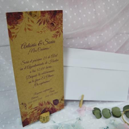 Invitación Kraft Floral Rosa Estrecha