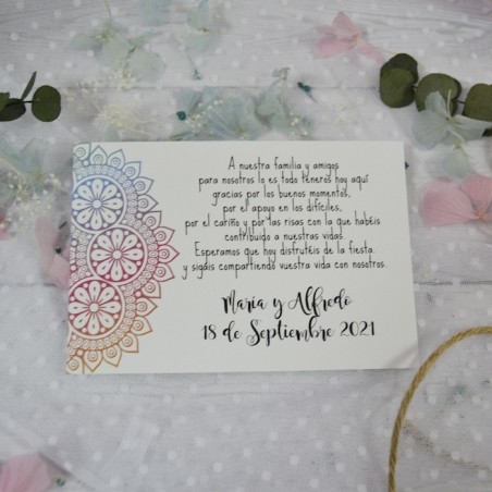 Tarjeta de Agradecimiento Economica para Bodas