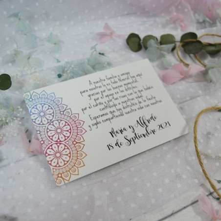 Tarjeta de Agradecimiento Economica para Bodas