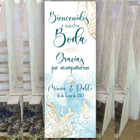 Cartel bienvenida boda marina