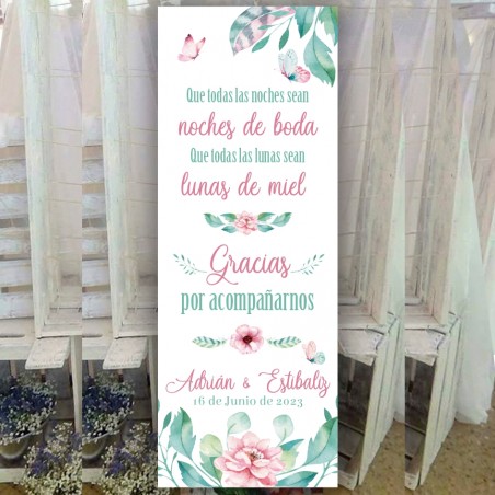 Cartel bienvenida boda romantico