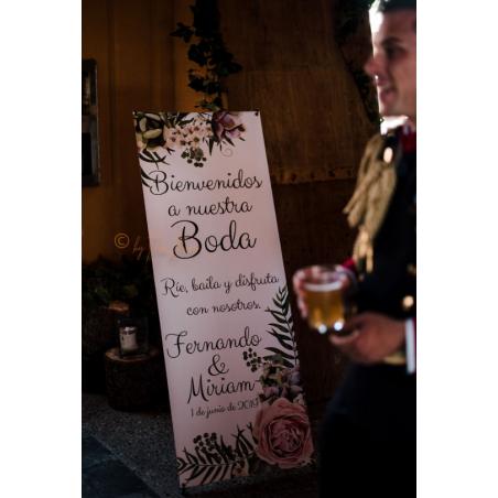 cartel bienvenida boda con soporte
