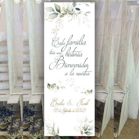 Cartel Bienvenida Familia Flores Oro