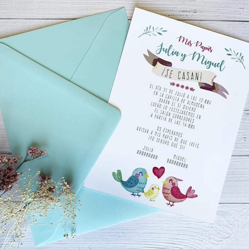 Invitación Boda Familia Pájaros Invitación Boda Familia Pájaros