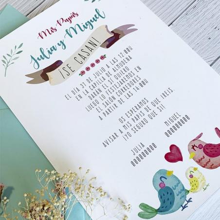 Invitación Boda Familia Pájaros