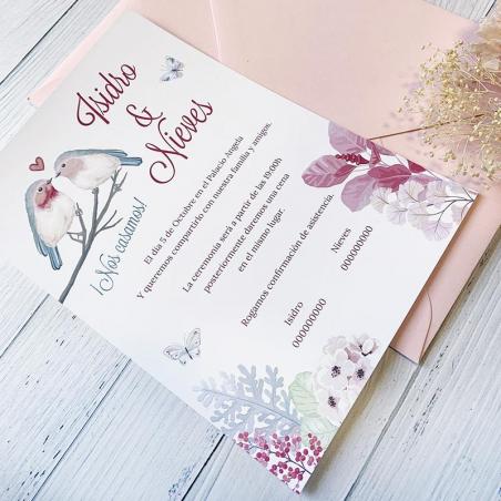 Invitación Boda Pareja Pájaros