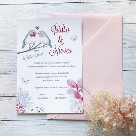Invitación Boda Pareja Pájaros