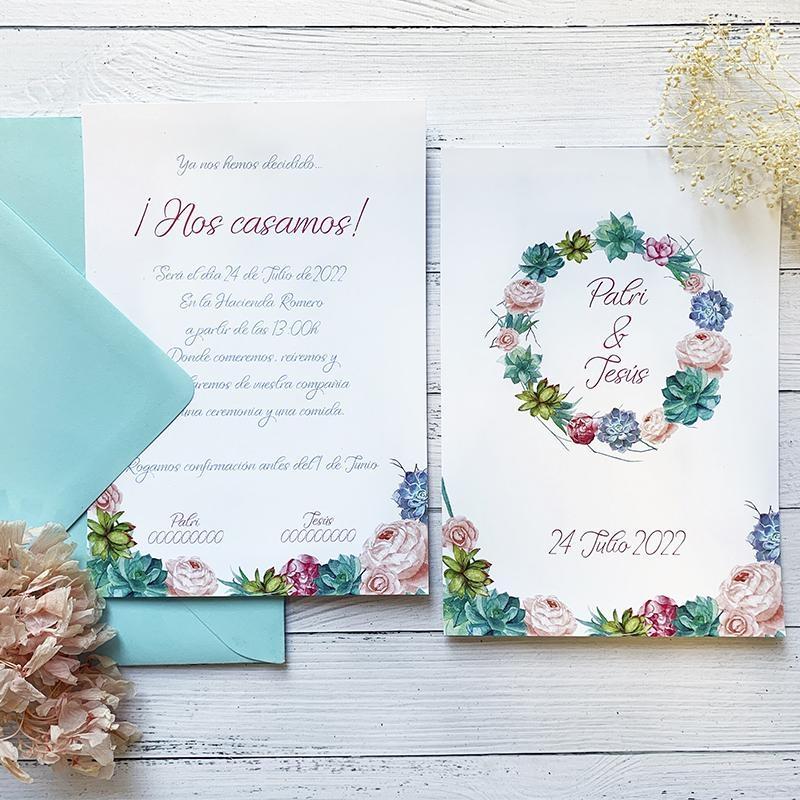 Invitación Boda Rosas Y Cactus Invitación Boda Rosas Y Cactus