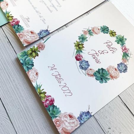 Invitación Boda Rosas Y Cactus