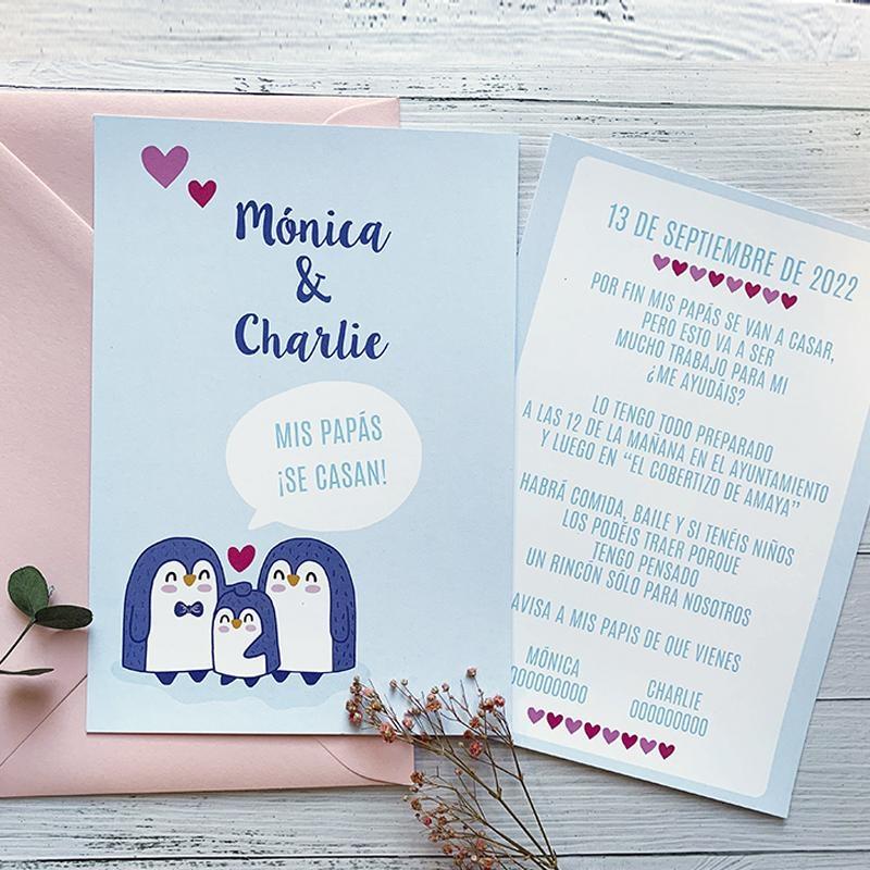 Invitación Boda Familia Pingüinos Invitación Boda Familia Pingüinos