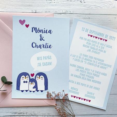 Invitación Boda Familia Pingüinos