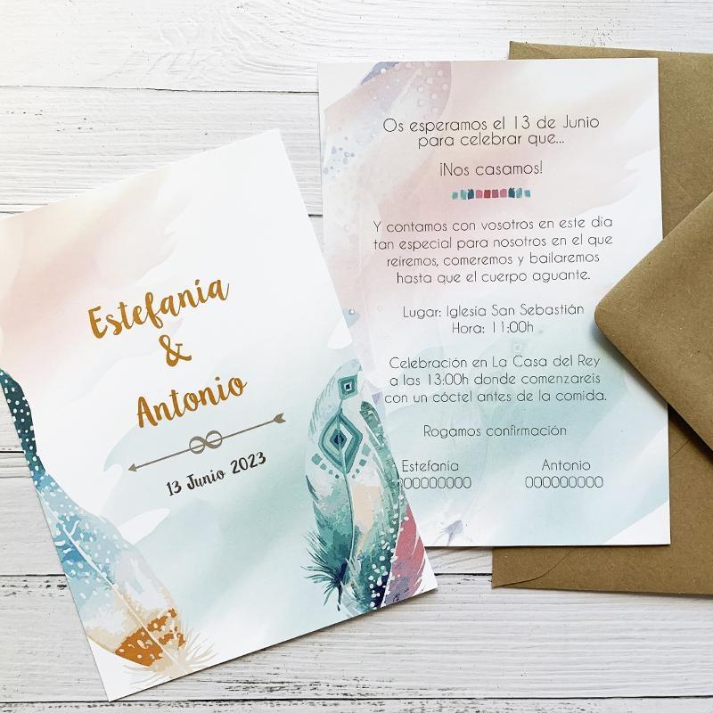 Invitación Boda Plumas Invitación Boda Plumas