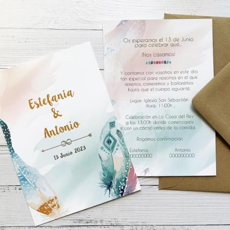 Invitación Boda Plumas
