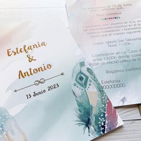 Invitación Boda Plumas
