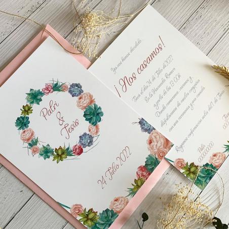 Invitación Boda Rosas Y Cactus