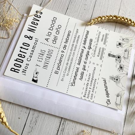 Invitación de boda moderna y divertida