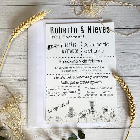 Invitación de boda moderna y divertida