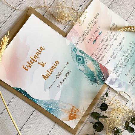 Invitación Boda Plumas