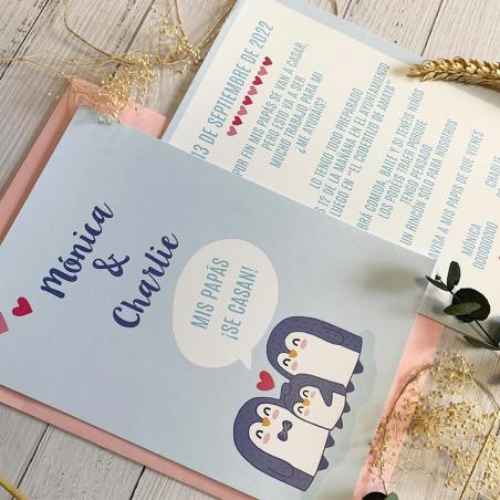 Invitación Boda Familia Pingüinos