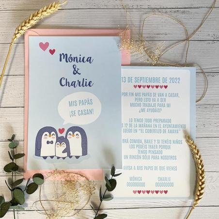 Invitación Boda Familia Pingüinos