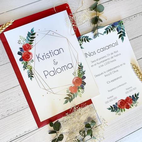 Invitación Rojo y Azul Floral