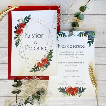 Invitación Rojo y Azul Floral