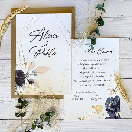 Invitación Boda Rosas Negra