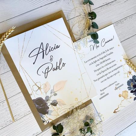 Invitación Boda Rosas Negra
