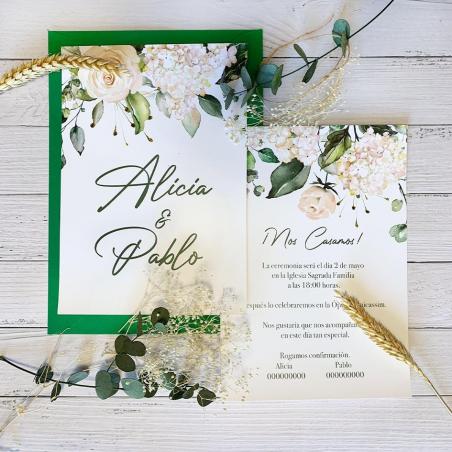 Invitación Rosas y Hortensias Blancas