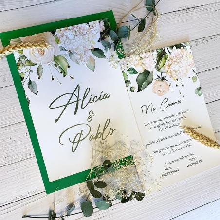 Invitación Rosas y Hortensias Blancas